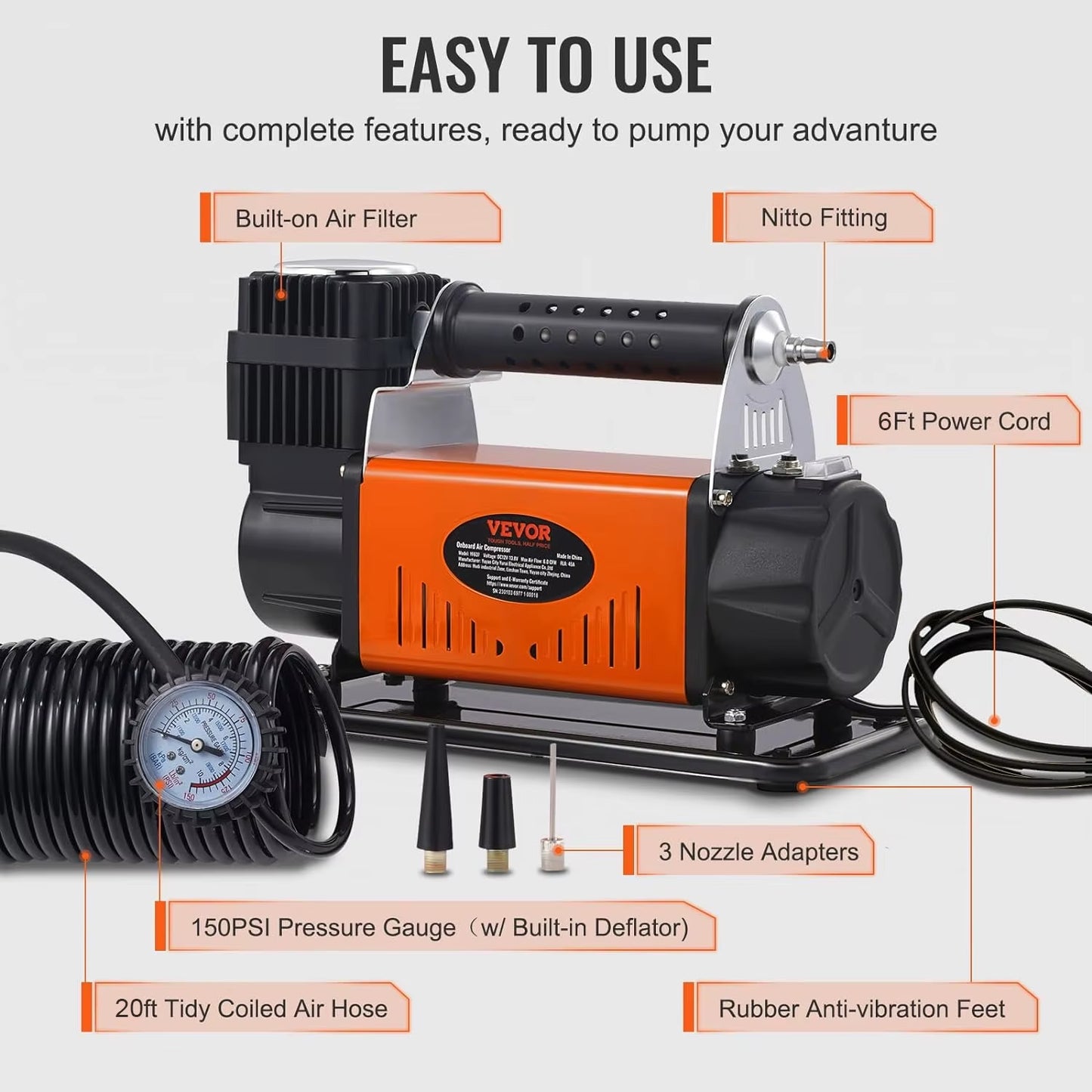12V Air Compressor Heavy Duty 150PSI Car Offroad Air Compressor Portable Truck Tire Inflator Air Pump for Jeep Vehicle SUV